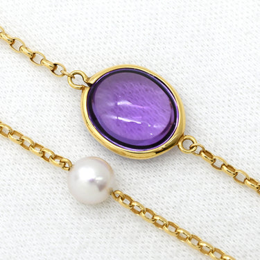 ミキモト MIKIMOTO ステーション ロングネックレス マルチカラー×イエローゴールド K18YG アメジスト ピンククオーツ トパーズ パール ネックレス MIKIMOTO アメジスト ピンククオーツ トパーズ パール
