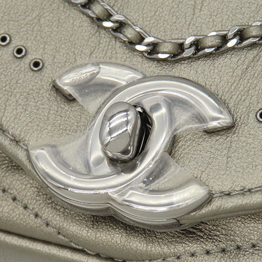 シャネル CHANEL シェブロ チェーン ショルダー シルバーグレー レザー ショルダーバッグ ココマーク エンベロープ
