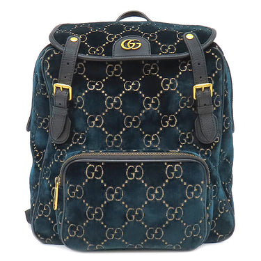 グッチ GUCCI GGベルベット スモール バックパック 574942 ブルー ベルベット レザー リュック・デイパック ゴールド金具