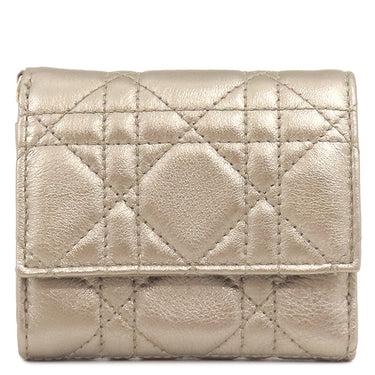 クリスチャン・ディオール Christian Dior レディ ディオール ロータスウォレット ゴールド カーフ 三つ折り財布 ゴールド金具 Lotus 小銭入れ チャーム付き