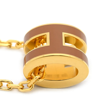 エルメス HERMES ポップアッシュ ミニ ペンダント ニューゴールド×ゴールド GP ラッカー ネックレス Hモチーフ 茶 新品 未使用