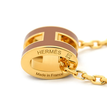 エルメス HERMES ポップアッシュ ミニ ペンダント ニューゴールド×ゴールド GP ラッカー ネックレス Hモチーフ 茶 新品 未使用