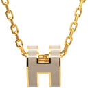 エルメス HERMES ポップアッシュ ミニ ペンダント マロングラッセ×ゴールド GP ラッカー ネックレス Hモチーフ