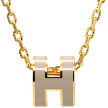 エルメス HERMES ポップアッシュ ミニ ペンダント マロングラッセ×ゴールド GP ラッカー ネックレス Hモチーフ