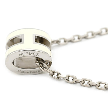 エルメス HERMES ポップアッシュ ミニ ペンダント ホワイト×シルバー メタル ラッカー ネックレス Hモチーフ 白 新品 未使用