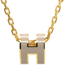 エルメス HERMES ポップアッシュ ミニ ペンダント マロングラッセ×ゴールド GP ラッカー ネックレス Hモチーフ 新品 未使用