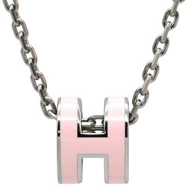 エルメス HERMES ポップアッシュ ミニ ペンダント ローズドラジェ×シルバー メタル ラッカー ネックレス Hモチーフ ピンク