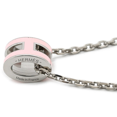 エルメス HERMES ポップアッシュ ミニ ペンダント ローズドラジェ×シルバー メタル ラッカー ネックレス Hモチーフ ピンク