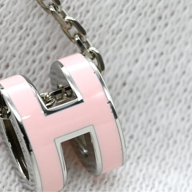 エルメス HERMES ポップアッシュ ミニ ペンダント ローズドラジェ×シルバー メタル ラッカー ネックレス Hモチーフ ピンク