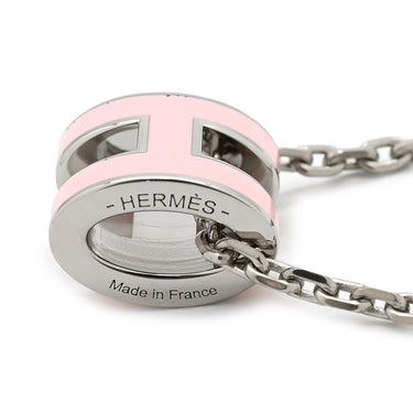 エルメス HERMES ポップアッシュ ミニ ペンダント ローズドラジェ×シルバー メタル ラッカー ネックレス Hモチーフ ピンク
