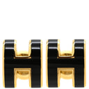 エルメス HERMES ポップアッシュ Hピアス ミニ ブラック×ゴールド GP エナメル ピアス 黒 Hモチーフ 新品 未使用
