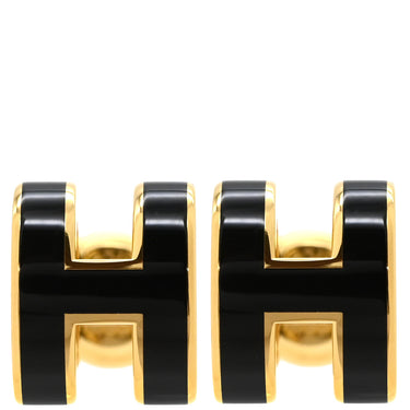 エルメス HERMES ポップアッシュ Hピアス ミニ ブラック×ゴールド GP エナメル ピアス 黒 Hモチーフ 新品 未使用