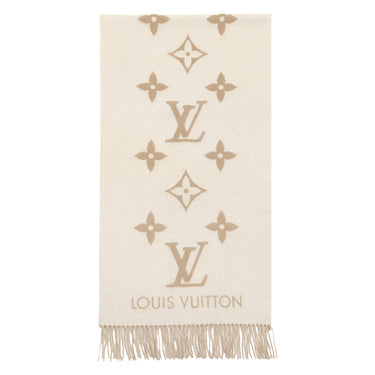 ルイヴィトン LOUIS VUITTON マフラー レイキャビック M78123 ベージュ×ホワイト カシミヤ マフラー モノグラム ジャイアント