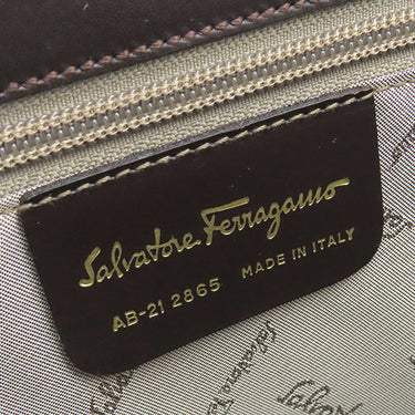 フェラガモ FERRAGAMO ガンチーニ ブラウン×マルチカラー キャンバス レザー トートバッグ ゴールド金具 茶 ヒョウ アニマル
