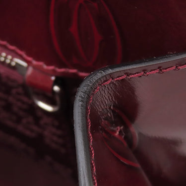 カルティエ Cartier ハッピー バースデー L1000247 ボルドー レザー ハンドバッグ シルバー金具 赤 ドゥーブルC ロゴ 総柄