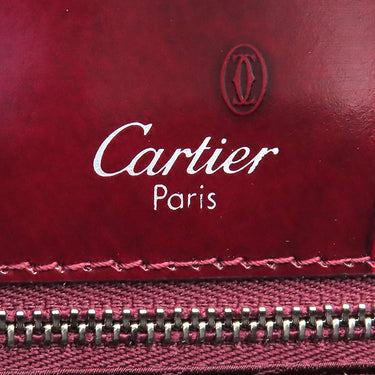 カルティエ Cartier ハッピー バースデー L1000247 ボルドー レザー ハンドバッグ シルバー金具 赤 ドゥーブルC ロゴ 総柄