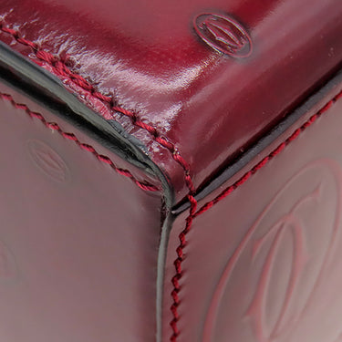 カルティエ Cartier ハッピー バースデー L1000247 ボルドー レザー ハンドバッグ シルバー金具 赤 ドゥーブルC ロゴ 総柄