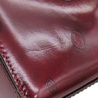 カルティエ Cartier ハッピー バースデー L1000247 ボルドー レザー ハンドバッグ シルバー金具 赤 ドゥーブルC ロゴ 総柄