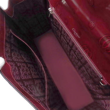 カルティエ Cartier ハッピー バースデー L1000247 ボルドー レザー ハンドバッグ シルバー金具 赤 ドゥーブルC ロゴ 総柄