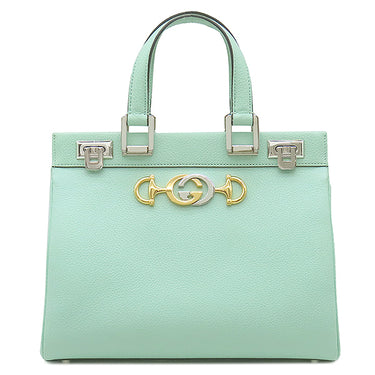グッチ GUCCI ズゥミ スモール トップハンドルバッグ 569712 ミント レザー 2WAYバッグ シルバー金具 インターロッキングG ホースビット