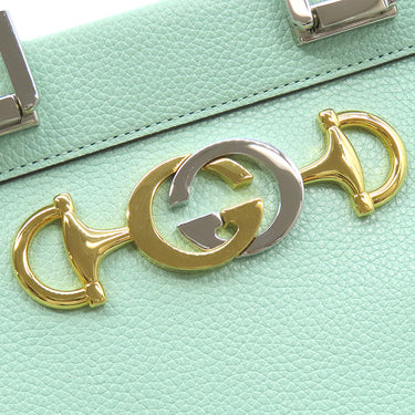 グッチ GUCCI ズゥミ スモール トップハンドルバッグ 569712 ミント レザー 2WAYバッグ シルバー金具 インターロッキングG ホースビット