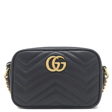 グッチ GUCCI GGマーモント ミニ カメラバッグ 448065 ブラック レザー ショルダーバッグ ゴールド金具 黒 チェーンショルダー