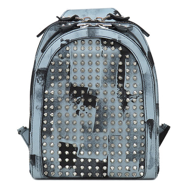 クリスチャンルブタン Christian Louboutin ルビファンク ブルー レザー ラバー ボディバッグ シルバー金具 ブルーグレー 赤 ロゴ スパイクスタッズ グラフィック