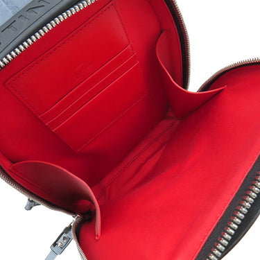 クリスチャンルブタン Christian Louboutin ルビファンク ブルー レザー ラバー ボディバッグ シルバー金具 ブルーグレー 赤 ロゴ スパイクスタッズ グラフィック