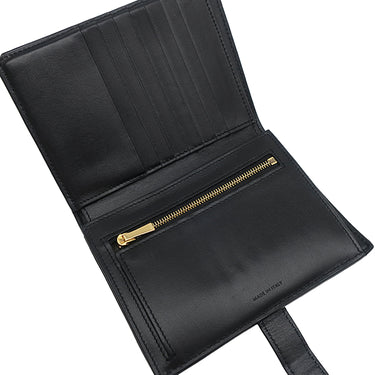 セリーヌ CELINE ミディアム ストラップウォレット 10B643 ブラック レザー 二つ折り財布 ゴールド金具 黒 ロゴ コンパクトウォレット