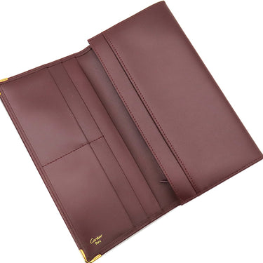 カルティエ Cartier マスト ドゥ カルティエ ボルドー レザー 長財布 ゴールド金具 赤 二つ折り 小銭入れ