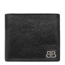 バレンシアガ BALENCIAGA MONACO BBロゴ コンパクト ウォレット ブラック レザー 二つ折り財布 シルバー金具 黒 小銭入れ