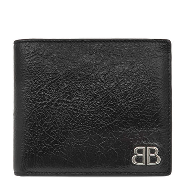 バレンシアガ BALENCIAGA MONACO BBロゴ コンパクト ウォレット ブラック レザー 二つ折り財布 シルバー金具 黒 小銭入れ