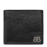 バレンシアガ BALENCIAGA MONACO BBロゴ コンパクト ウォレット ブラック レザー 二つ折り財布 シルバー金具 黒 小銭入れ