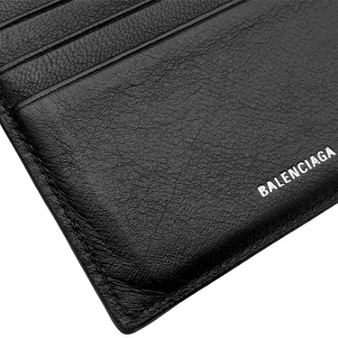 バレンシアガ BALENCIAGA MONACO BBロゴ コンパクト ウォレット ブラック レザー 二つ折り財布 シルバー金具 黒 小銭入れ