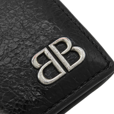 バレンシアガ BALENCIAGA MONACO BBロゴ コンパクト ウォレット ブラック レザー 二つ折り財布 シルバー金具 黒 小銭入れ
