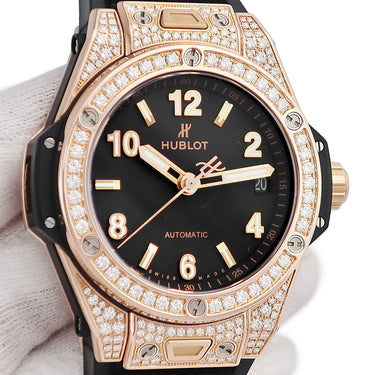 腕時計 ウブロ HUBLOT ビッグバン ワンクリック キングゴールド パヴェ 465.OX.1180.RX.1604 自動巻き メンズ 純正ダイヤ ブラック