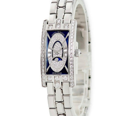 腕時計 ハリーウィンストン Harry Winston アヴェニュー C ミニ ムーンフェイズ AVCQMP16WW008 クオーツ レディース K18WG無垢 純正ダイヤ