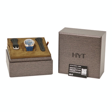 腕時計 HYT エイチワイティー T1 5Nゴールド チタン ディープブルー H03208-A 手巻き メンズ 新品同様 K18RG×Ti コンビ 青 流体時間表示