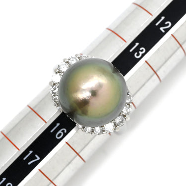 ノンブランド NON BRAND 黒蝶パール 13.9mm ダイヤ 0.63ct シルバー×プラチナシルバー Pt900 パール ダイヤモンド リング 指輪 1P 1粒 真珠 大粒 Pt900 パヴェ セミラウンドシェイプ 14.5号
