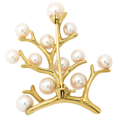 ミキモト MIKIMOTO あこやパール ツリーモチーフ パールホワイト×イエローゴールド K18YG パール ブローチ 12P 真珠 白