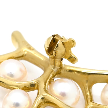 ミキモト MIKIMOTO あこやパール ツリーモチーフ パールホワイト×イエローゴールド K18YG パール ブローチ 12P 真珠 白