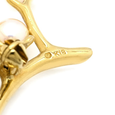 ミキモト MIKIMOTO あこやパール ツリーモチーフ パールホワイト×イエローゴールド K18YG パール ブローチ 12P 真珠 白