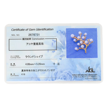 ミキモト MIKIMOTO あこやパール ツリーモチーフ パールホワイト×イエローゴールド K18YG パール ブローチ 12P 真珠 白
