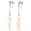 ミキモト MIKIMOTO あこやパール 3連 1Pダイヤ パールホワイト×ホワイトゴールド K14WG パール イヤリング MIKIMOTO 真珠 Au585 14K WG ねじ式 ドロップ スウィング