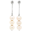 ミキモト MIKIMOTO あこやパール 3連 1Pダイヤ パールホワイト×ホワイトゴールド K14WG パール イヤリング MIKIMOTO 真珠 Au585 14K WG ねじ式 ドロップ スウィング