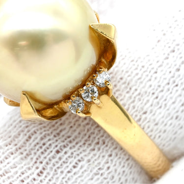 タサキ TASAKI 白蝶パール 12.8ｍｍ ダイヤモンド ゴールド×イエローゴールド K18YG パール ダイヤモンド リング 指輪 TASAKI 真珠 大粒 Au750 18K 18金 YG 11.5号