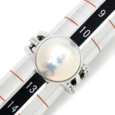 タサキ TASAKI マベパール ダイヤモンド パールホワイト×ホワイトゴールド K18WG パール ダイヤモンド リング 指輪 TASAKI 真珠 Au750 18K 大粒 ハーフパールシェイプ 11.5号