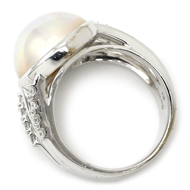 タサキ TASAKI マベパール ダイヤモンド パールホワイト×ホワイトゴールド K18WG パール ダイヤモンド リング 指輪 TASAKI 真珠 Au750 18K 大粒 ハーフパールシェイプ 11.5号