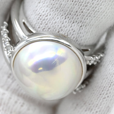 タサキ TASAKI マベパール ダイヤモンド パールホワイト×ホワイトゴールド K18WG パール ダイヤモンド リング 指輪 TASAKI 真珠 Au750 18K 大粒 ハーフパールシェイプ 11.5号