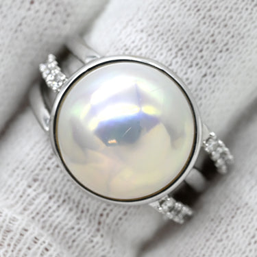 タサキ TASAKI マベパール ダイヤモンド パールホワイト×ホワイトゴールド K18WG パール ダイヤモンド リング 指輪 TASAKI 真珠 Au750 18K 大粒 ハーフパールシェイプ 11.5号